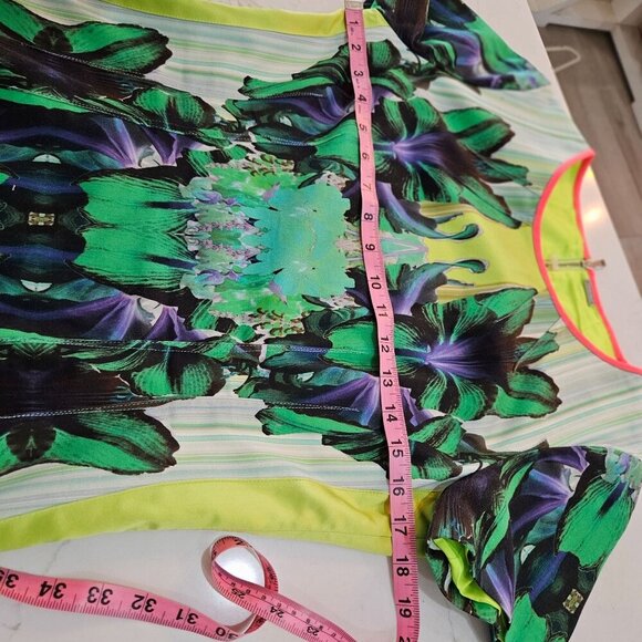 Elie Tahari Angie Lime Green Mirror Orchid Sheath Midi Dress US 10 Maximalism - Picture 12 of 13